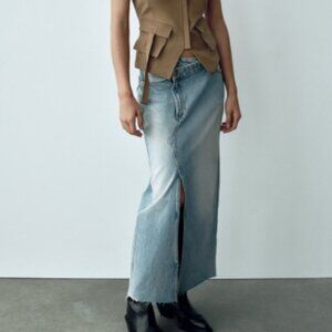 Zara - Long Denim Light wash Skirt - M - New